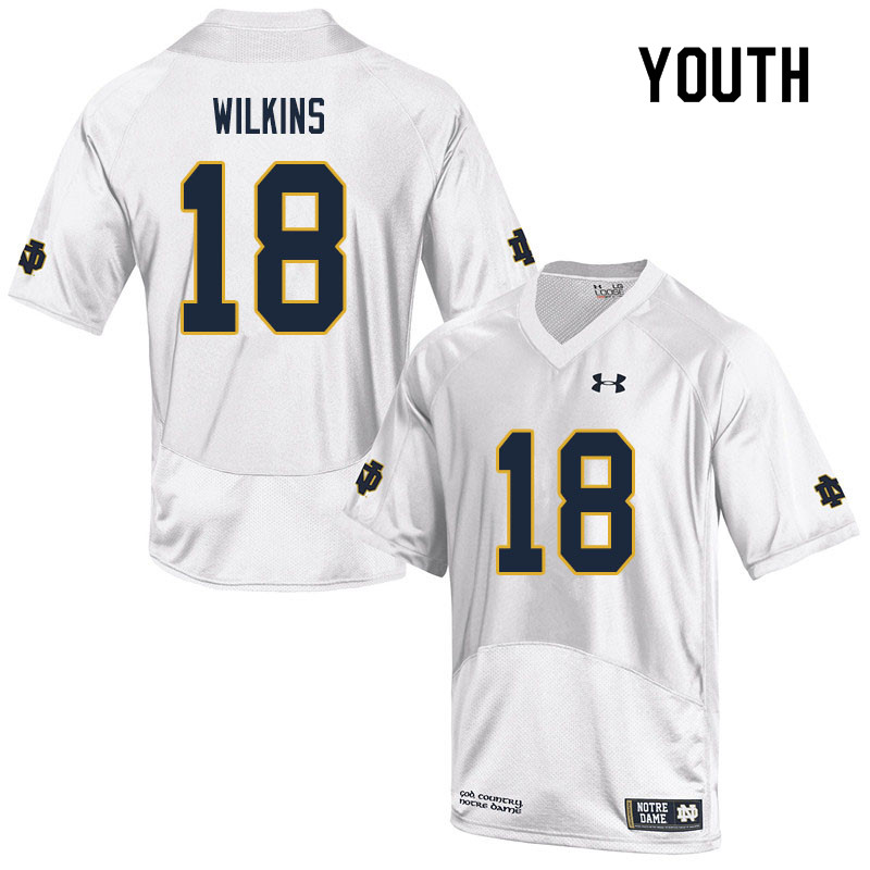 Youth NCAA Notre Dame Fighting Irish #18 Joe Wilkins Stitched College Under Armour Authentic White Football Jersey AO10M47UB